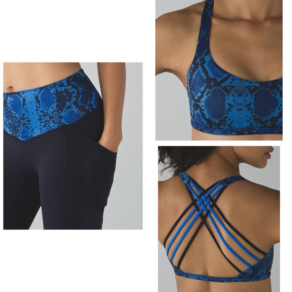 RARE Lululemon Blue Snake Print Sports Bra and Leggings Set